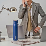 ORIGIN | Insulated Water Bottle, 25 oz, Straw Lid, Stainless Steel, Blue